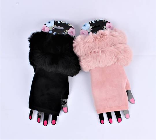 Shackelford winter ladies faux fur fingerless  glove black or pink Style; S/LK4856